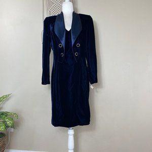 nwt Saks Fifth Ave Morton Myles blue velvet tuxedo style cocktail formal dress